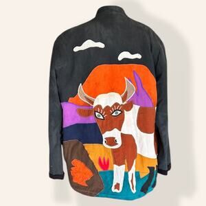Artistic Cow Print Women's Jean Jacket